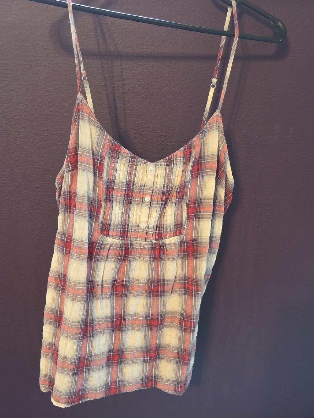 Hollister Red and Cream Plaid Spaghetti Strap Camisole